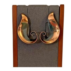 VTG Signed Bell Trading Copper Southwest Swirl Climber Clip On Earring Set